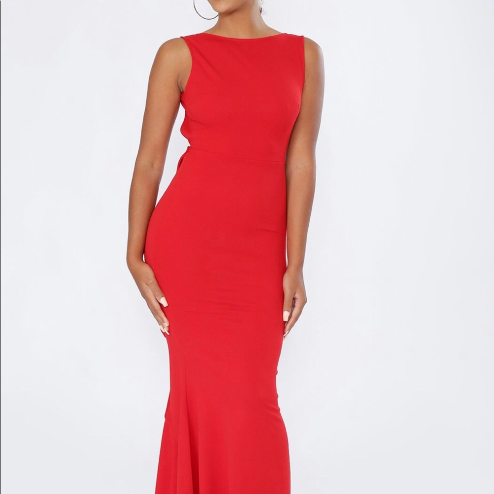 Red Open Back Ruffle Long Dress - Picture 5 of 5